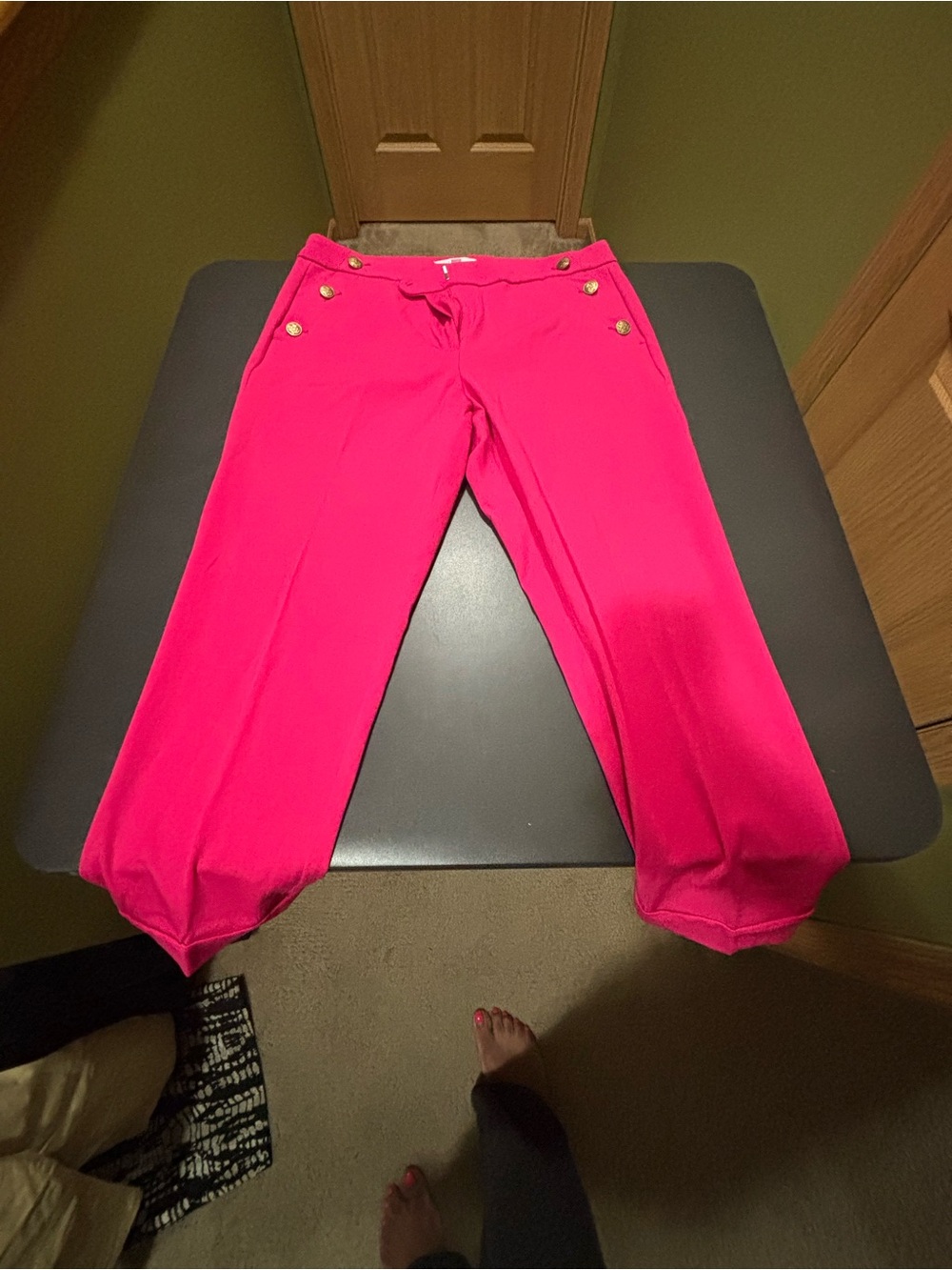 LOFT Hot Pink Pants with Gold Button Detail